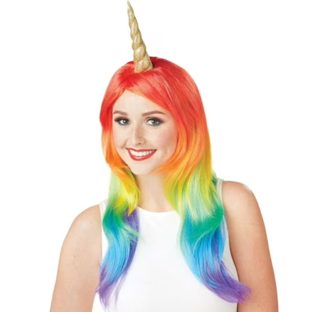 Unicorn Rainbow WIG Halloween Costume Accessory Ombre Adult Teen